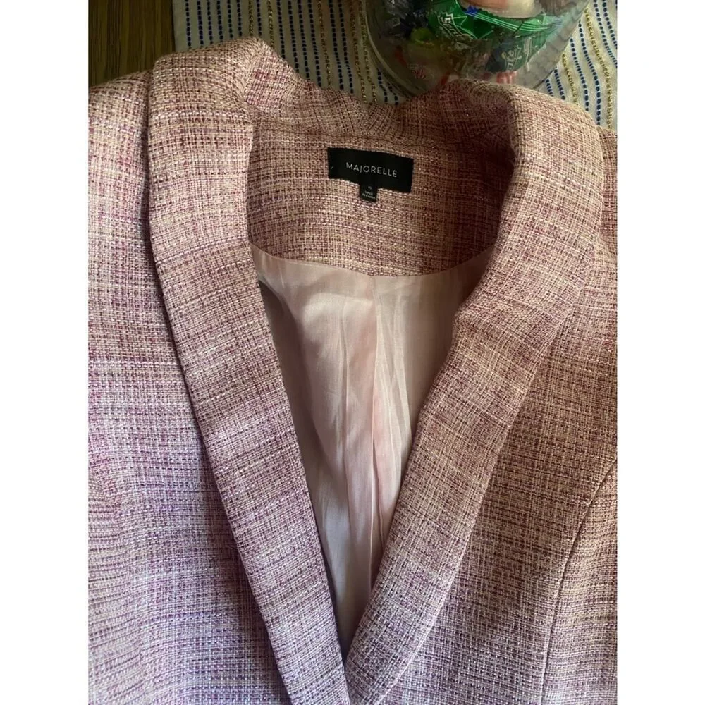 MAJORELLE Blush Pink Tweed Blazer Jacket Sparkle Sz XS